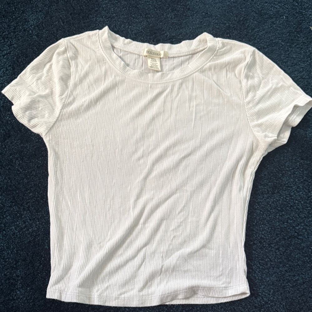 Bozzolo White Ribbed Short Sleeve Top